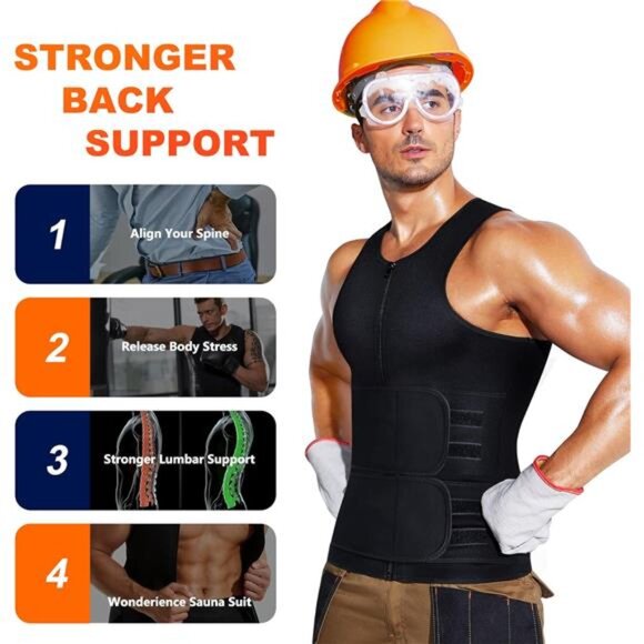 Sauna Suit for Men Waist Trainer Neoprene Sweat Vest with Adjustable Waist Belt - Picture 6 of 7